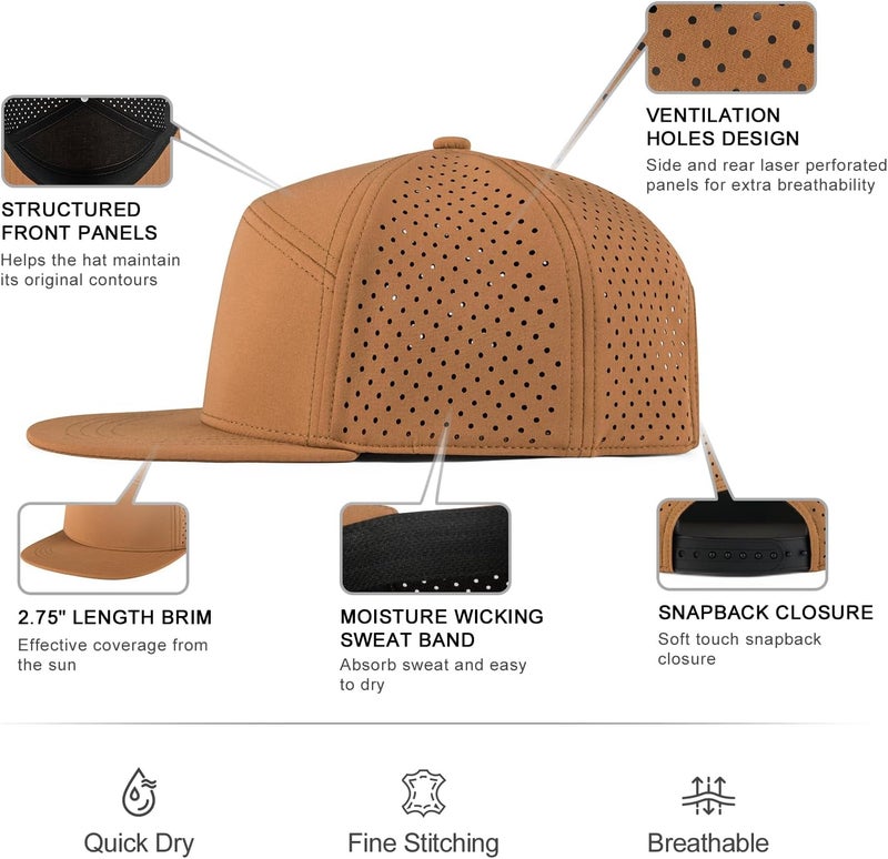 FEINION Men Flat Brim Adjustable Performance Hat Snapback Laser Perforated Baseball Cap - Image 3